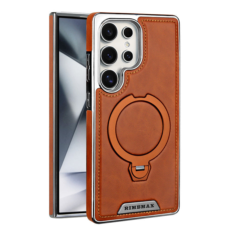 Étui de téléphone en cuir texturé à aspiration magnétique rotative à 360 degrés