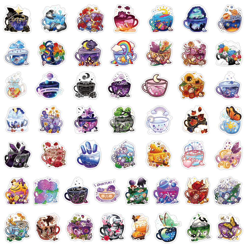 Colorful Tea Cup Graffiti Personnalité Sports Bricolage Bagage Scooter Imperméable