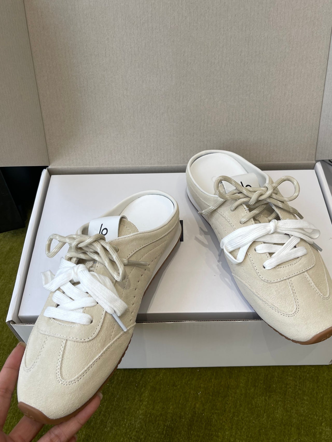 Femmes Mule Style Vintage Couleur Block Dentelle Up Trainer Sneakers Summer Casual Toe fermé Sli