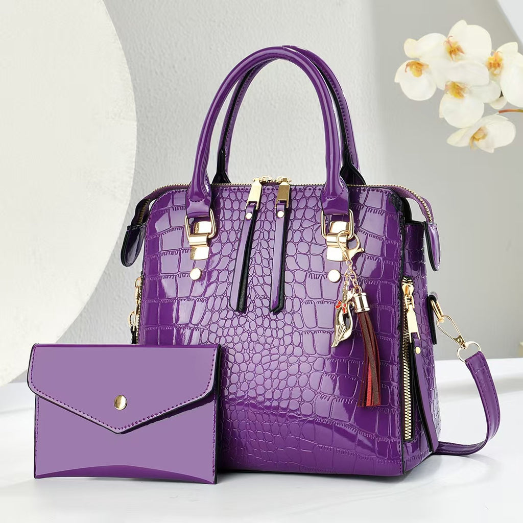 Fashion femme Crocodile-Print Set de deux sac à main et sac à croix