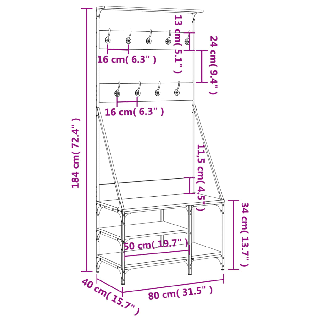 Rack de vêtements avec plateau de chaussures 80x Rack de vêtements avec
