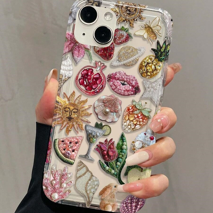 Transparent Phone Case with Pink Grenade and Shell Designs