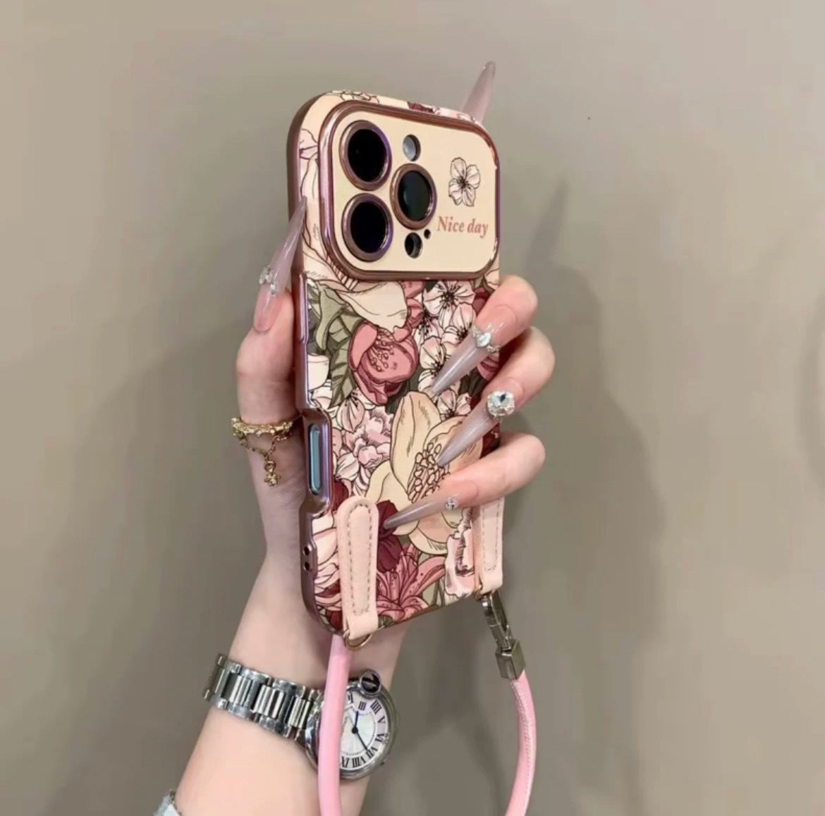 Rétro peinture à l'huile fleur conçu en cuir boîtier de téléphone