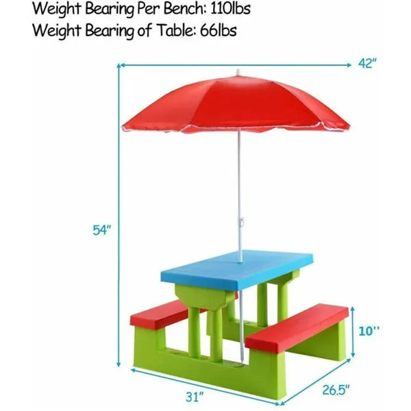 Ensemble de table de pique-nique extérieur pour enfants avec parapluie de protection UV pliable