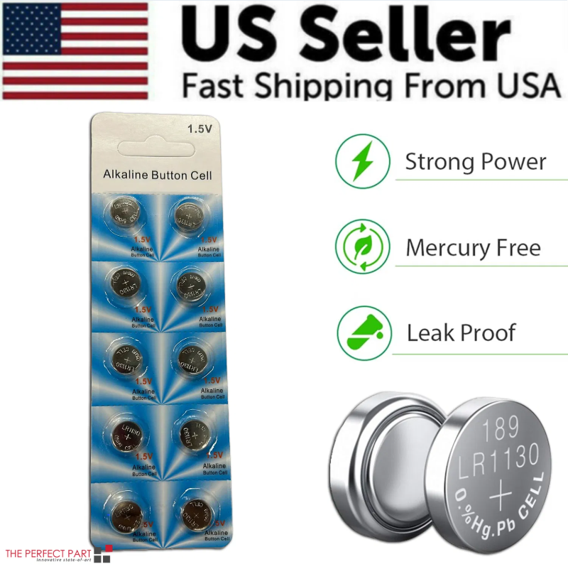 10 PCS LR1130 AG10 389 Batterie Alcaline 1.5V Button Cell for Watch Calculator US