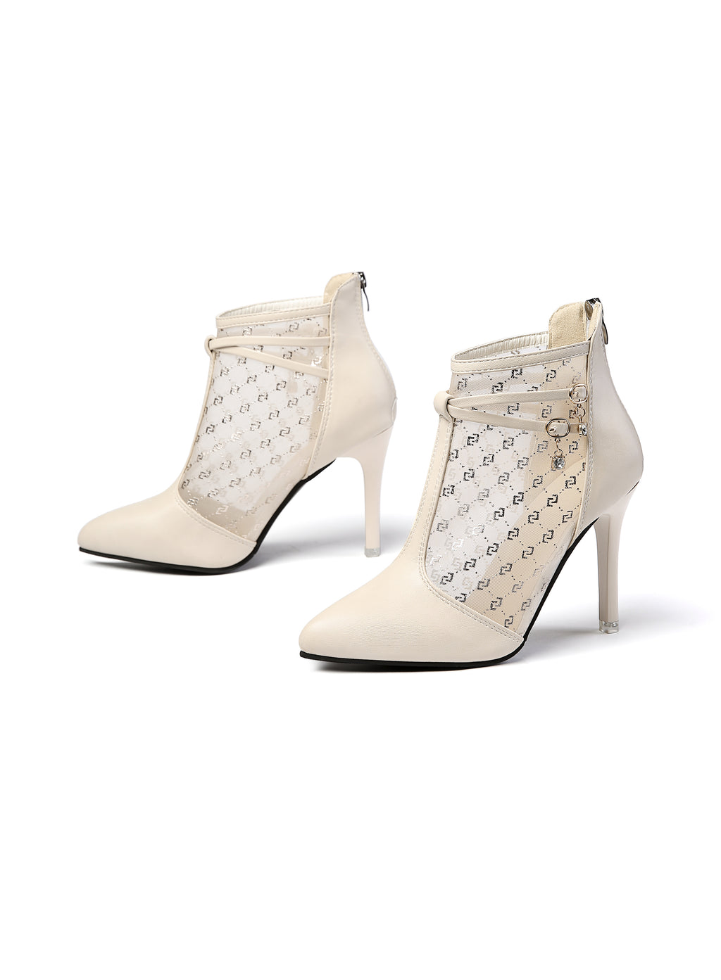 Bouteilles de cheville pointues à orteils en mailles Femmes Printemps Été Stiletto Talons hauts Hollow Imprimé Mesh Bac