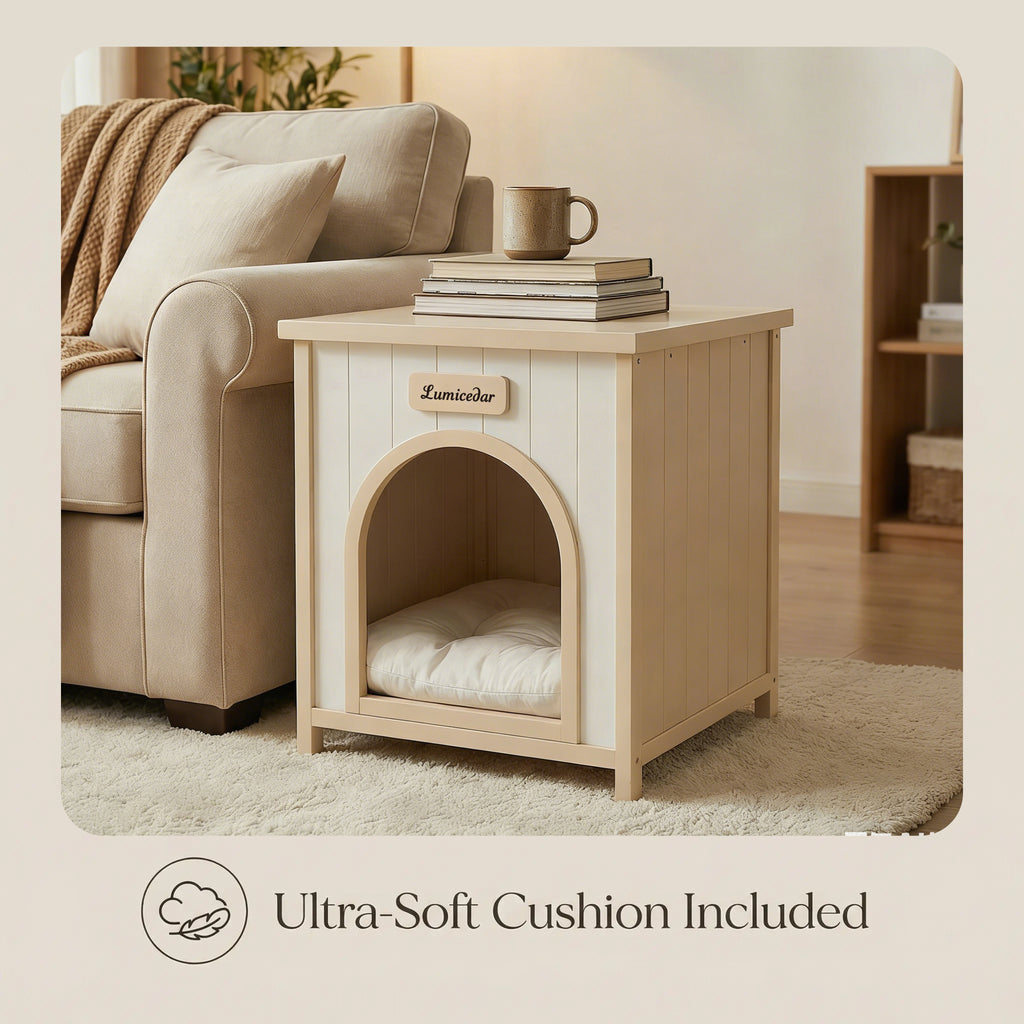 Maison de chien en bois moderne avec coussin amovible – Cèdre solide Pet House pour petit faire