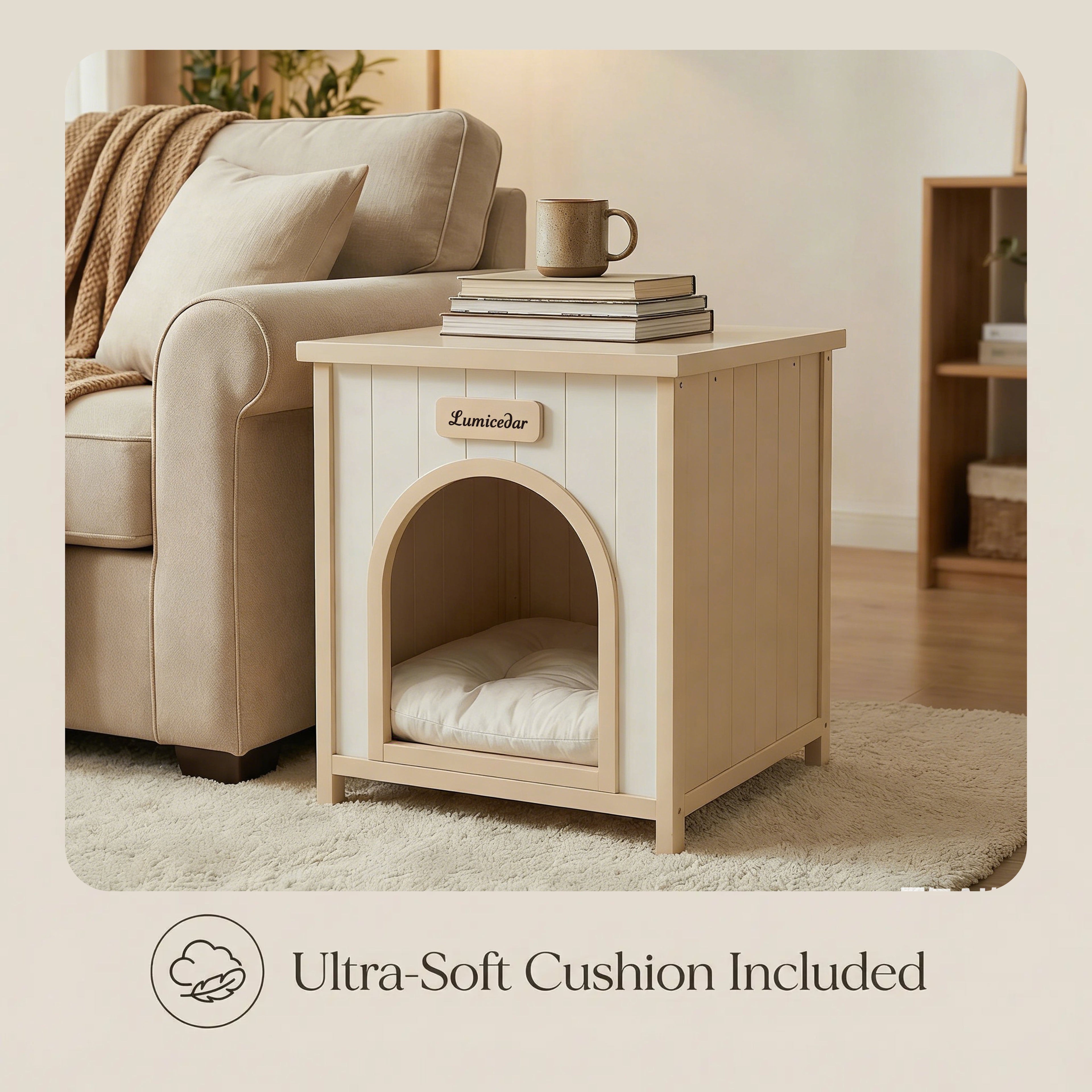 Maison de chien en bois moderne avec coussin amovible – Cèdre solide Pet House pour petit faire