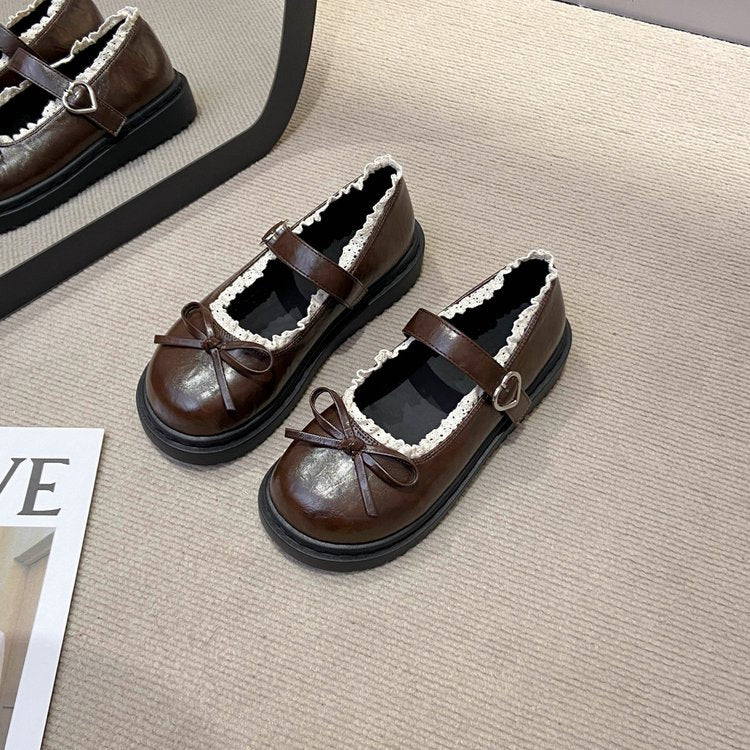 Femmes Tour de orteil Français Mary Janes Versatile Un mot Dentelle College Style JK Épaisseur Sole Flat