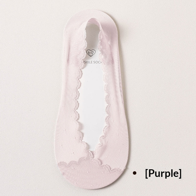 Femmes Dentelle Invisible chaussons sans spectacle avec silicone antidérapant