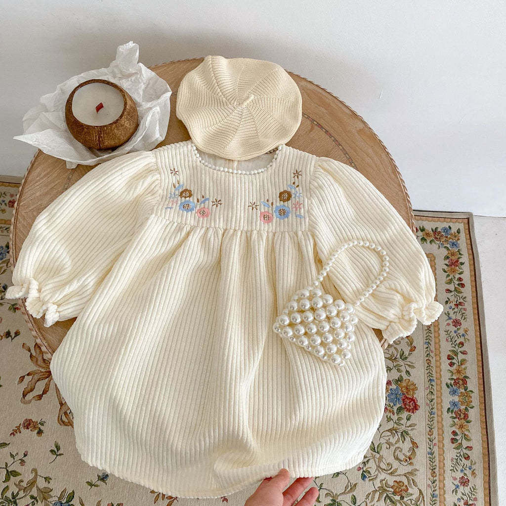 Robe brodée en dentelle à manches de bulles pour filles