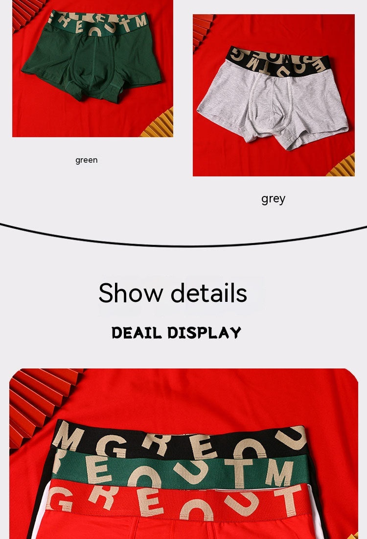 Sous-vêtements en coton purifiés pour hommes Festive Bright Red Mid-rise Boxers