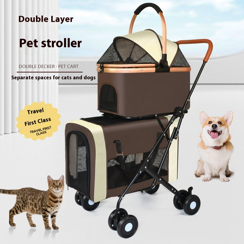 Poussette pour animaux de compagnie à double couche