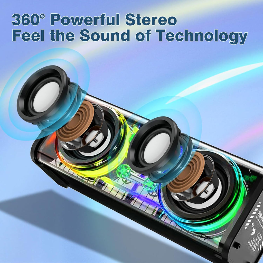 Haut-parleur Bluetooth portable avec lumières LED et boîtier transparent