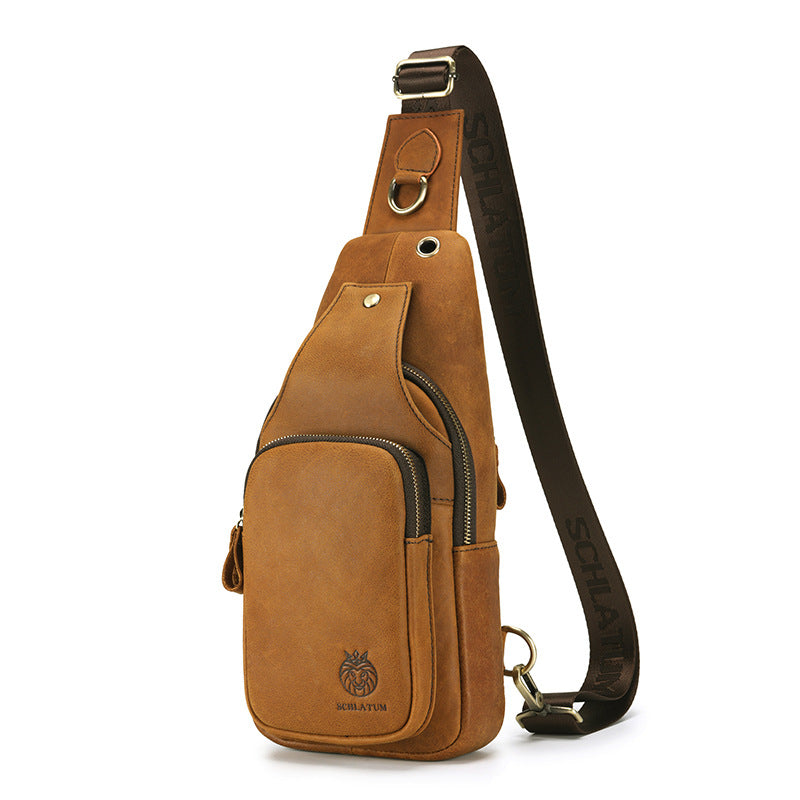 European and American Retro First-Layer Cowhide Men's Front Sling Bag