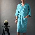 Homme et femme Long Solid Color Lin Pajamas Robe peignoir