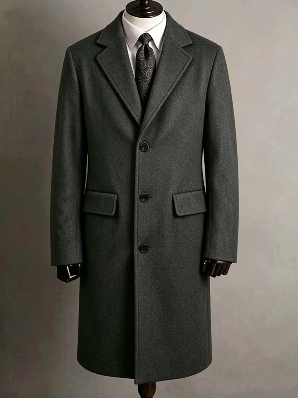Mens Slim-Fit Trench Longueur Extended-Length Coat with Pocket Flaps