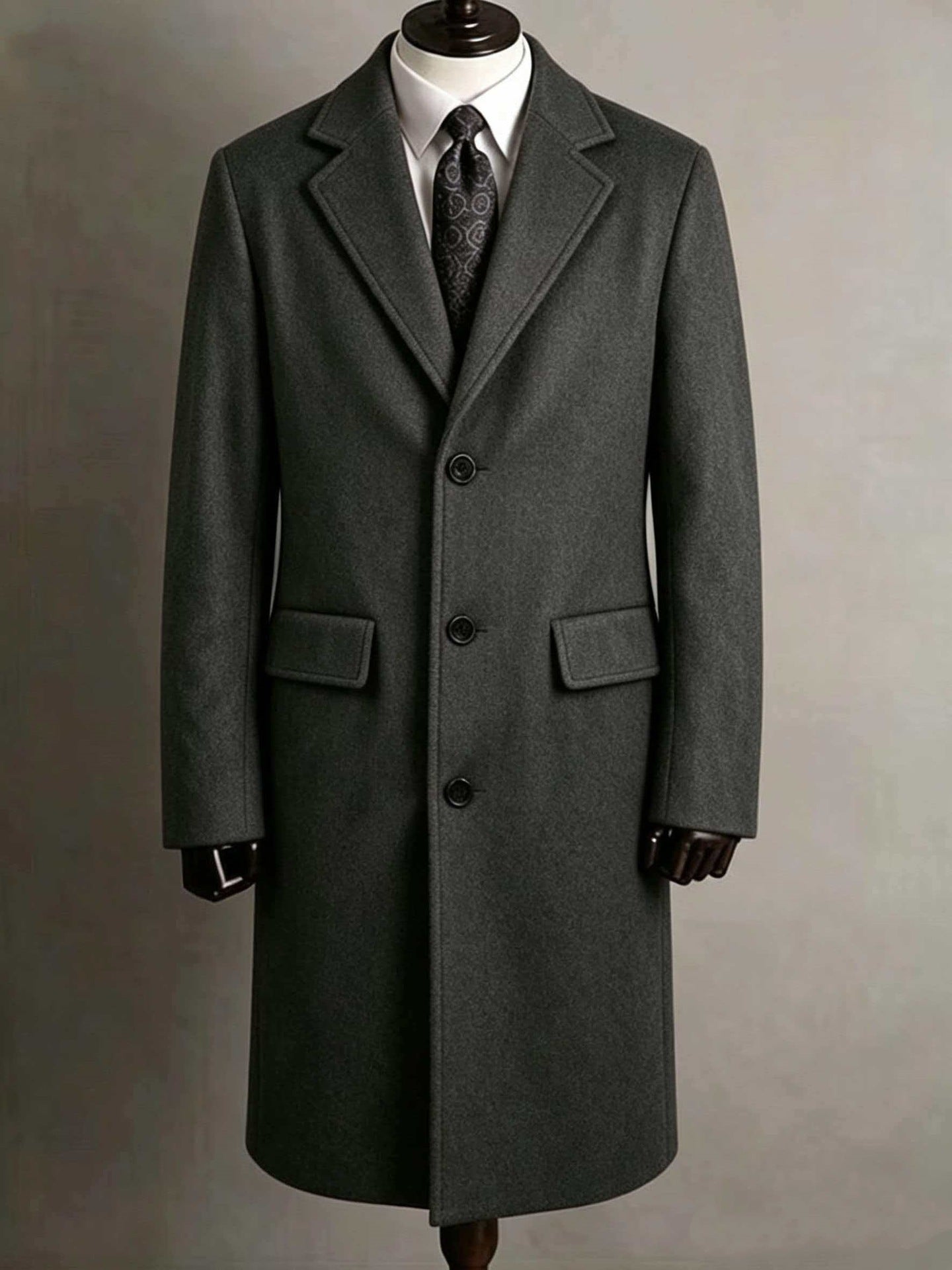 Mens Slim-Fit Trench Longueur Extended-Length Coat with Pocket Flaps