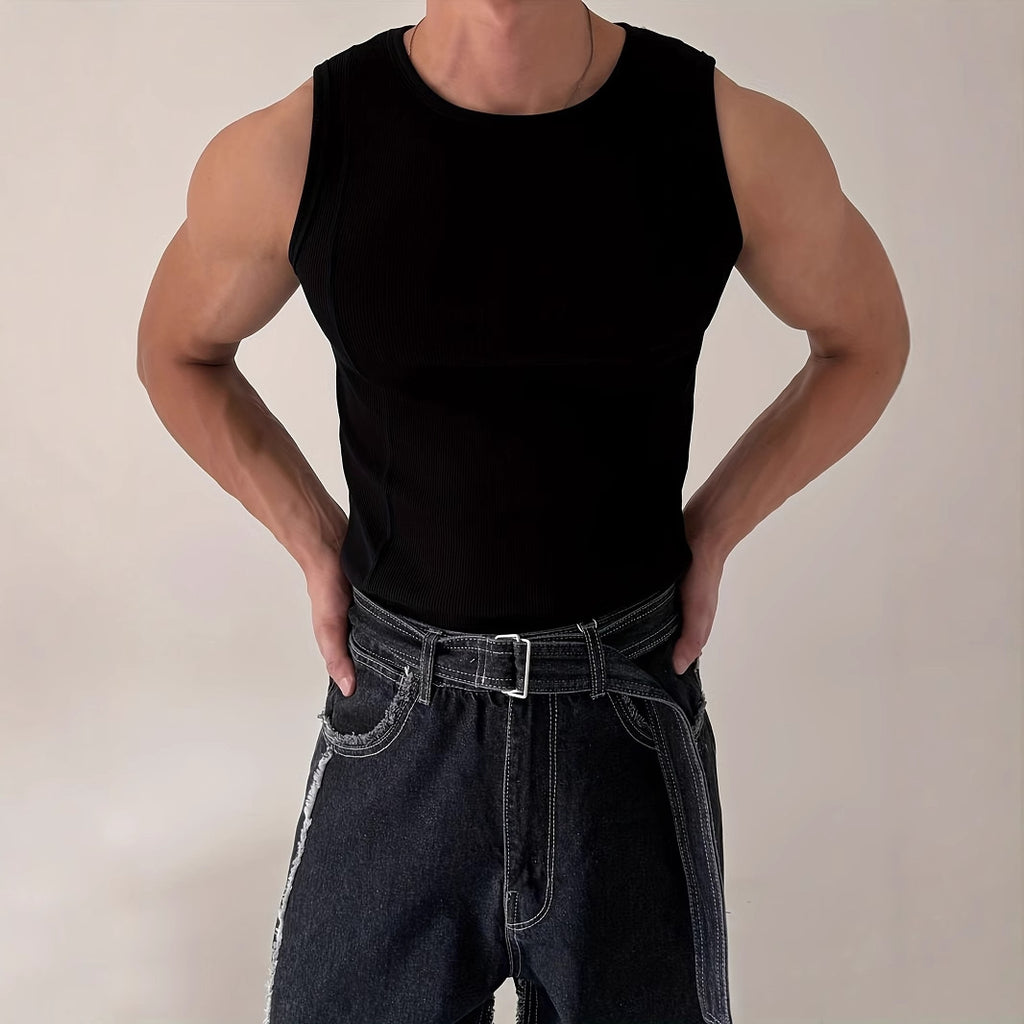 Hommes tricoté verticale-Stripe fitness Sports Casual Tank Top