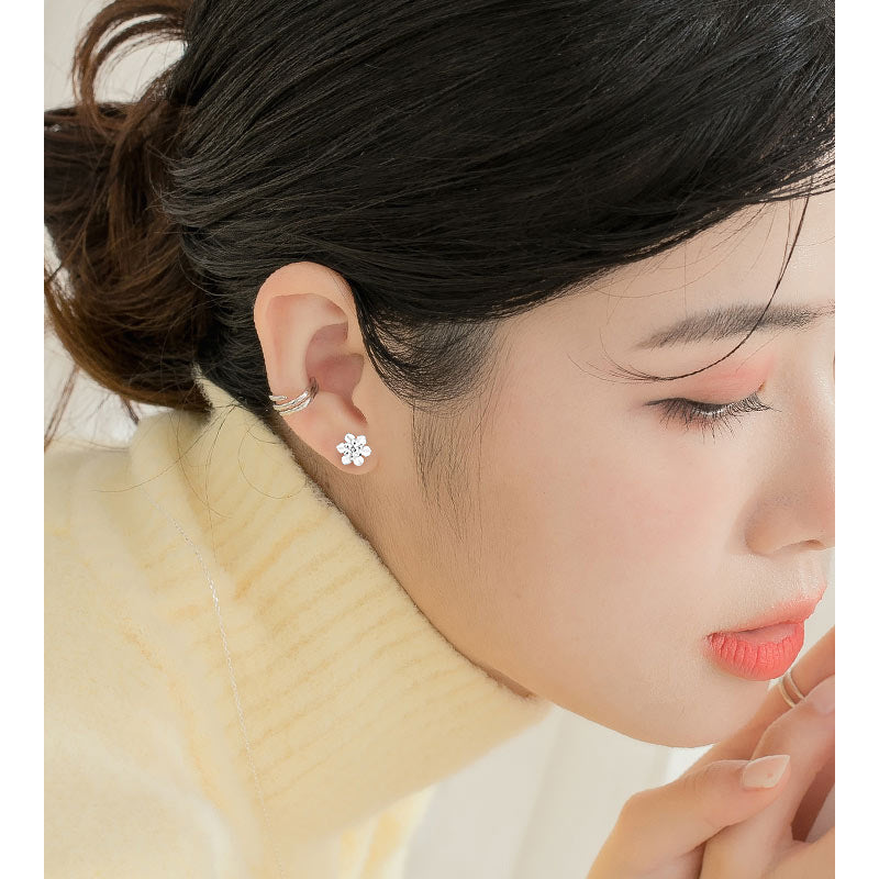 S999 Sterling Argent Femmes Lotus Élégant Ear Cuff Stud