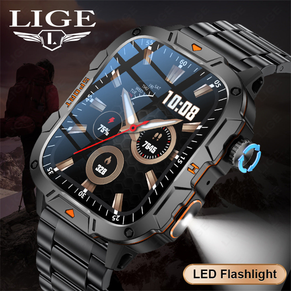 Carré Grand écran Multi-fonctions Sports Courante Coeur Montre intelligente