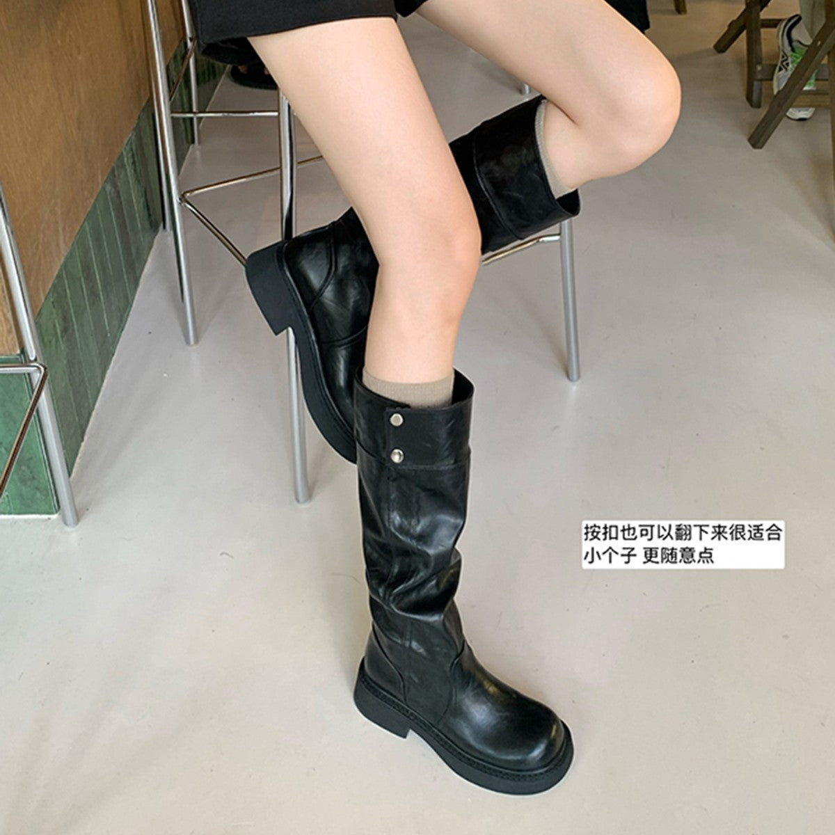 Femmes 5cm de hauteur-Améliorant trois dimensions ronde-orteil épais-soleillé Chunky-Heel Riding Bo