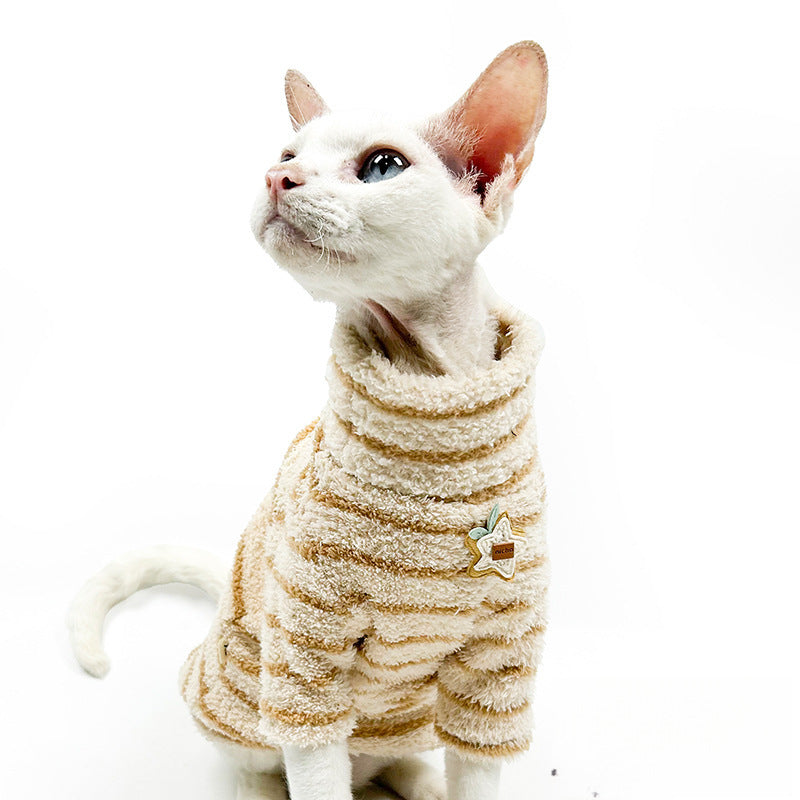 Sphynx Chat chaud Fleece rayé col tortue Chandail pour chats sans cheveux Kittens Devon Rex
