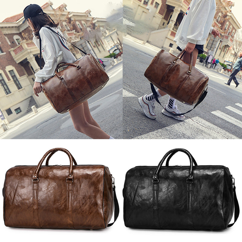 Hommes PU cuir Duffle Gym Bag Week-end Bagage Voyage Sac à main occasionnel Holdall