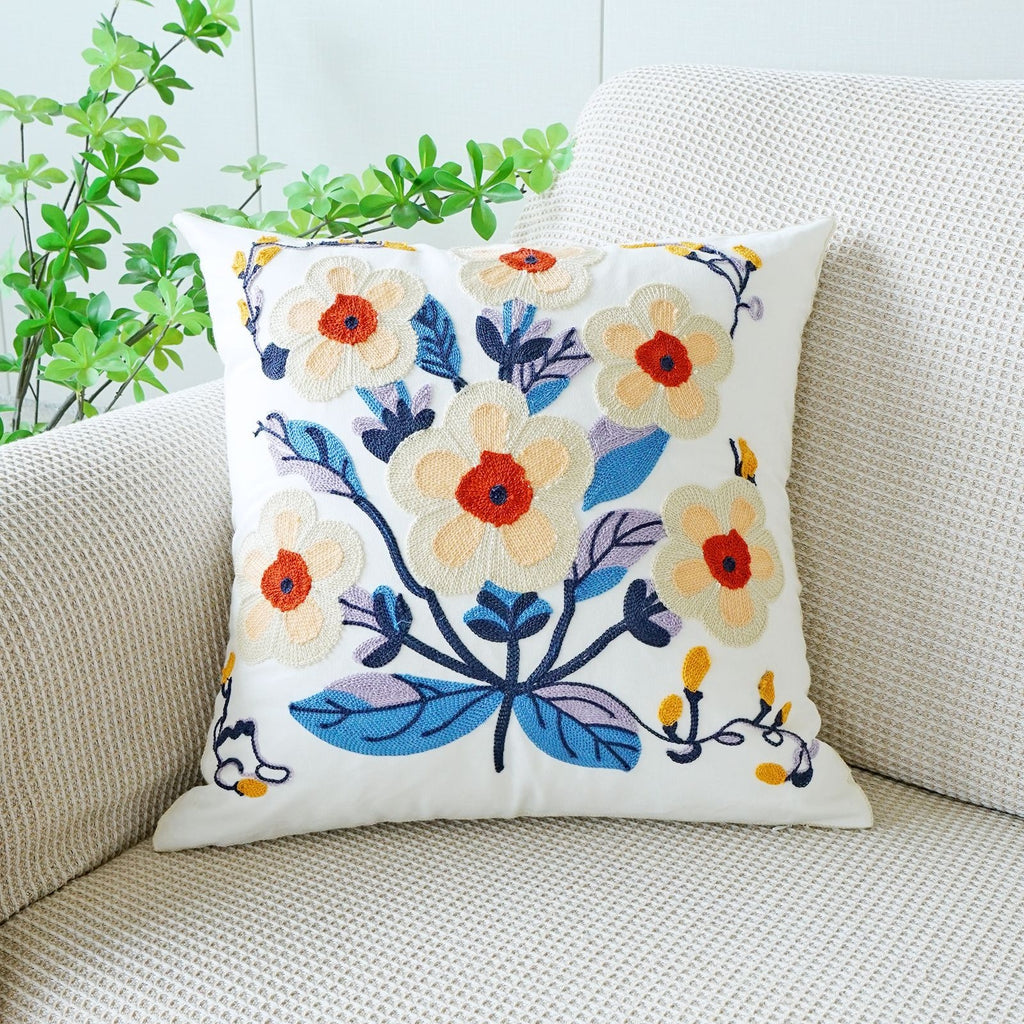 Coussin floral brodé de style pastoral pour canapé salon