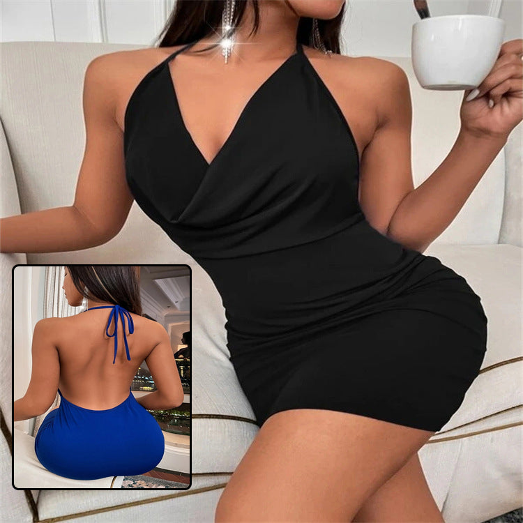 Été Deep V col Robe Tempérament Sling Robes Halter sans dos Vêtements Femmes