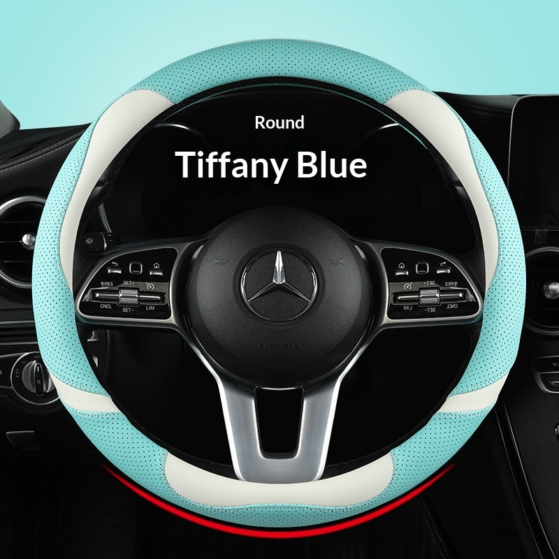 Unisex Cute Cartoon Full-Leather Non-Slip Wear-Resistant Car Steering Wheel Cover