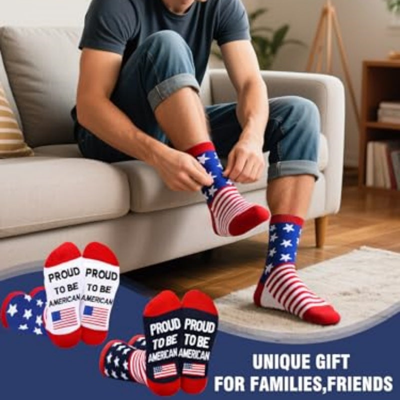 2 paires American USA Drapeau Chaussettes fières d'être une chaussette américaine équipage drôle pour le 4 juillet G