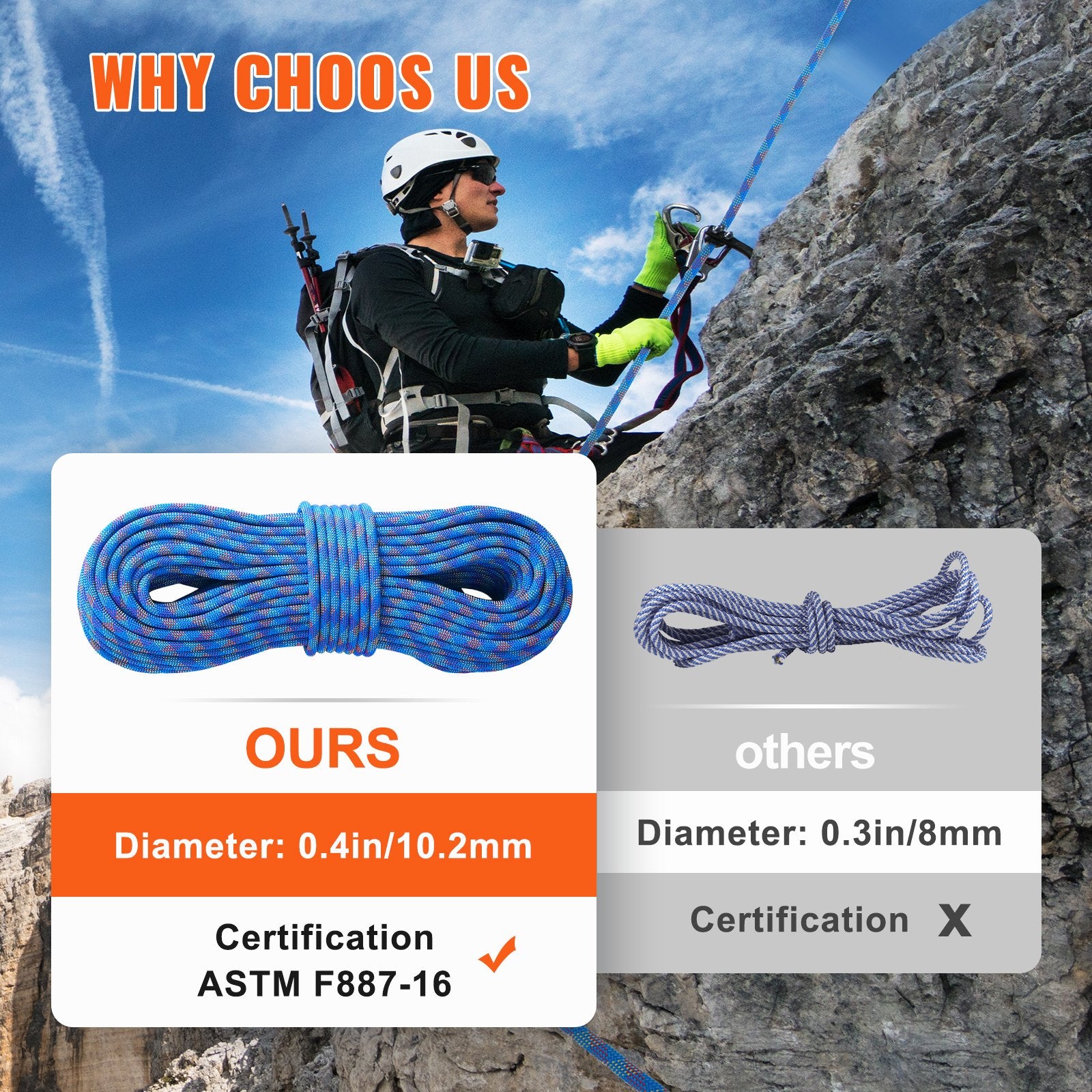 Rope d'escalade dynamique de 10,2 mm