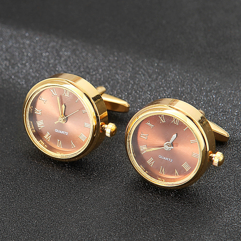 Légère horloge de luxe homme Cufflinks Mode Français Rotatable Cuff doré
