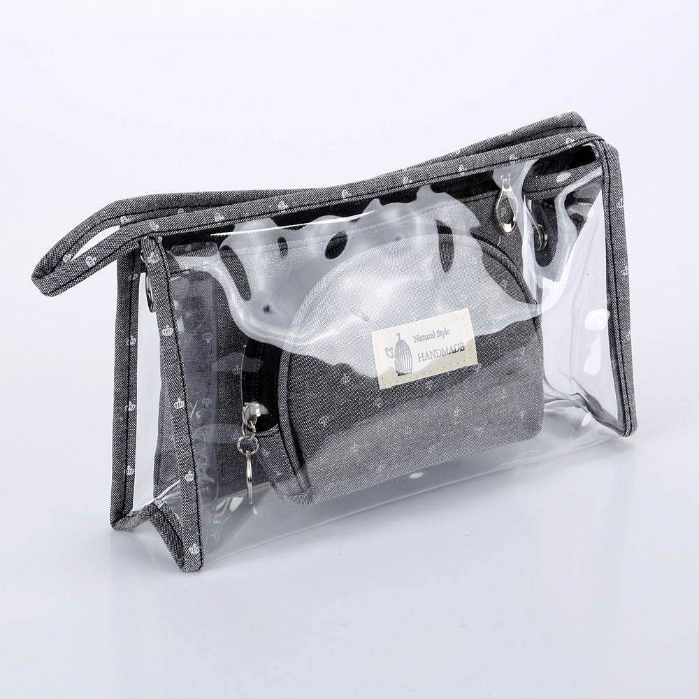 Set transparent de sac de voyage cosmétique trois-pièces