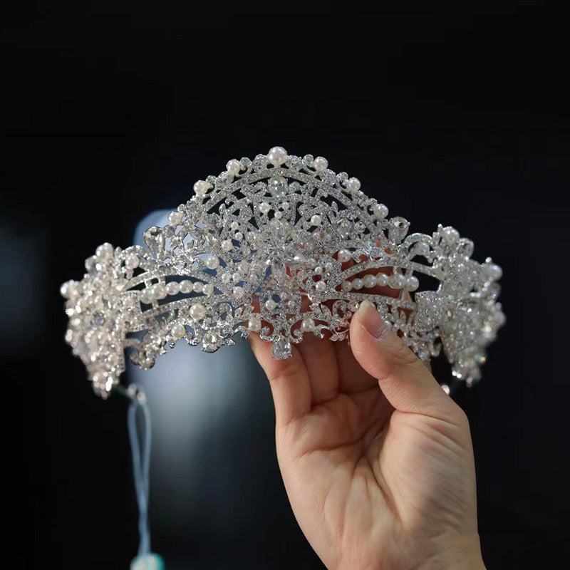 Robe de mariée Argent Tête avant Couronne Tempérament Luxury Strass Alliage