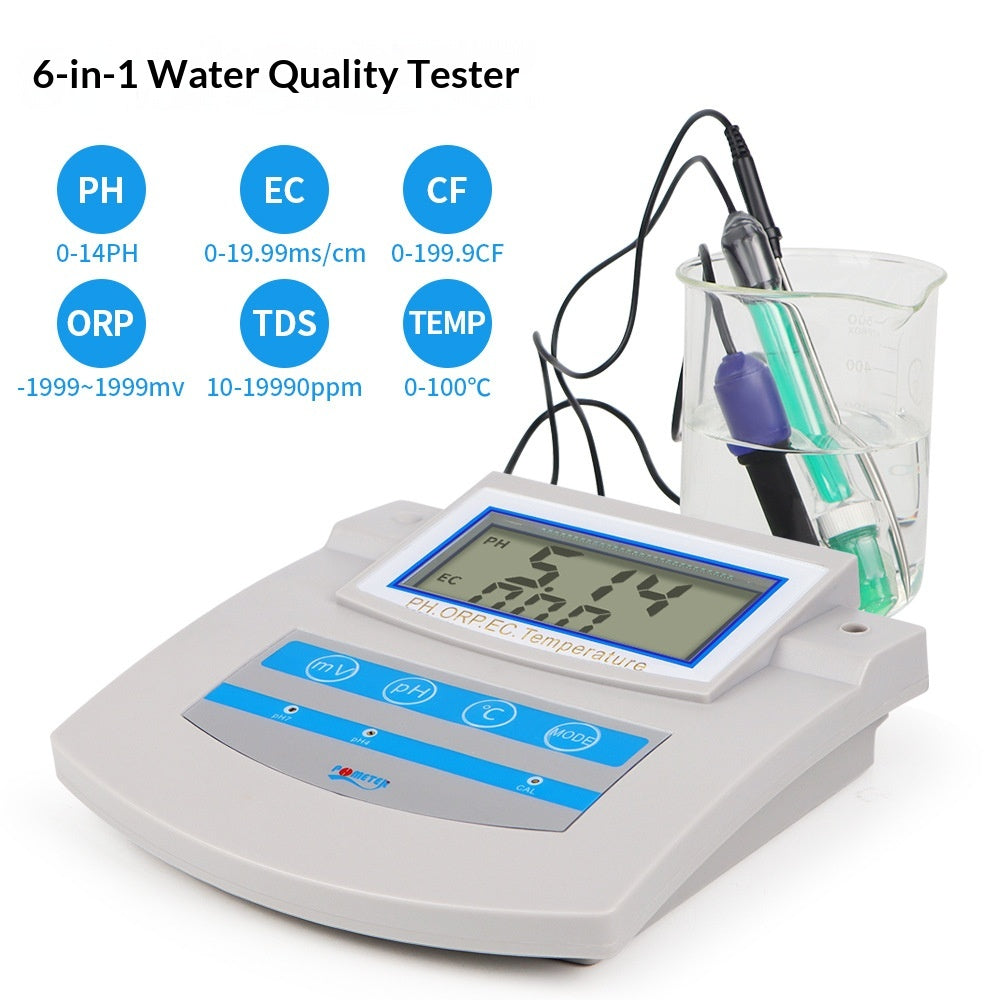 Écran numérique de bureau Température 6-en-1 PH Meter Testeur de qualité de l'eau
