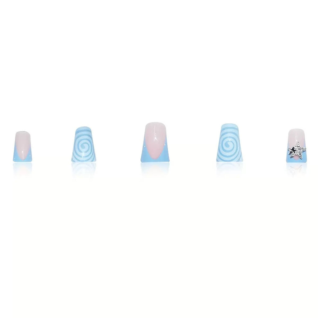 Water Drop Rhinestone Textured Short Press On Nails