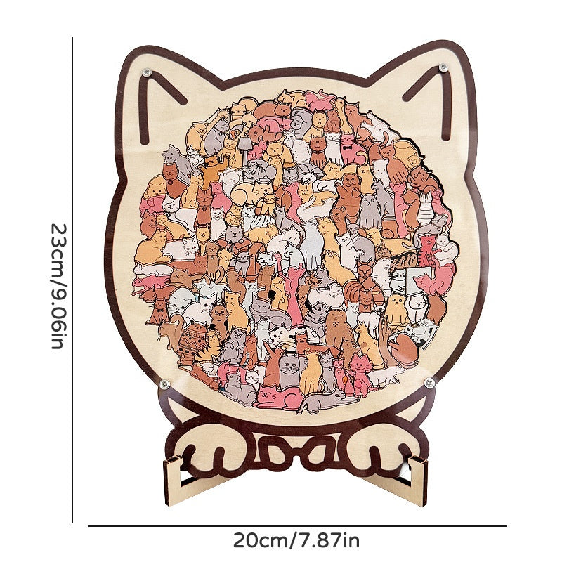 Puzzle en bois Forme de chat mignon Challenging pièces irrégulières avec cadre 3D conception de chat bois