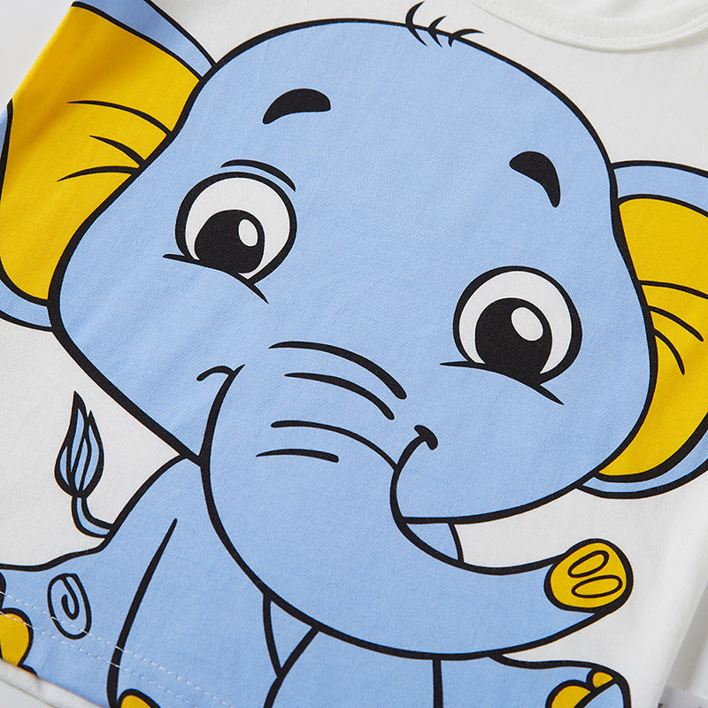 À moitié manches pour enfants Cartoon Elephant Pattern Boy Short Sleeve