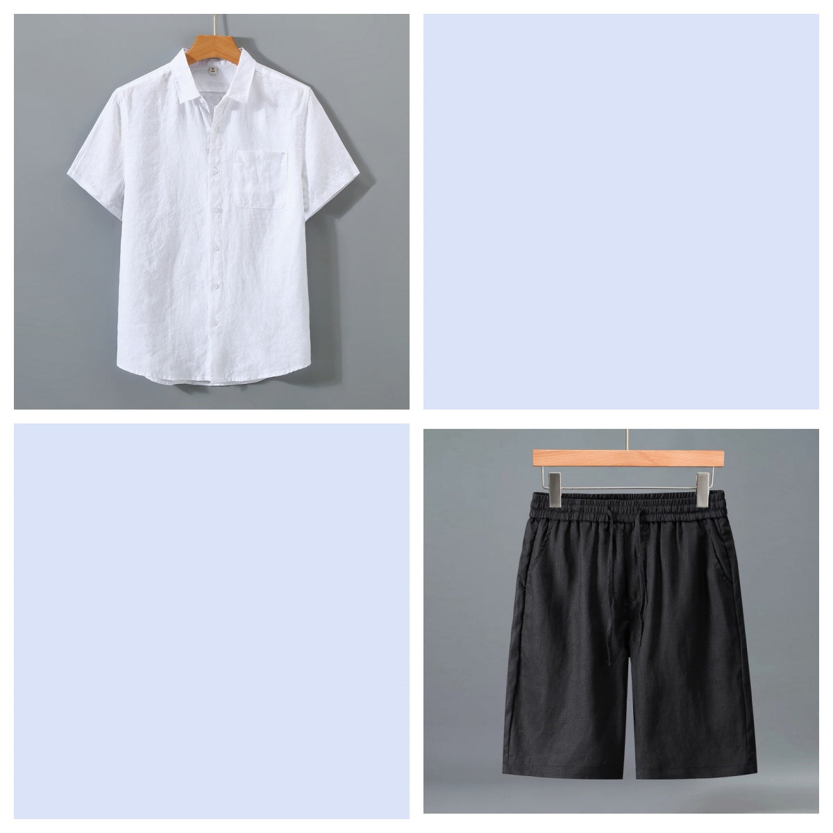 Short en lin pur pour homme et ensemble de chemises à manches courtes - Outfi léger décontracté d'été