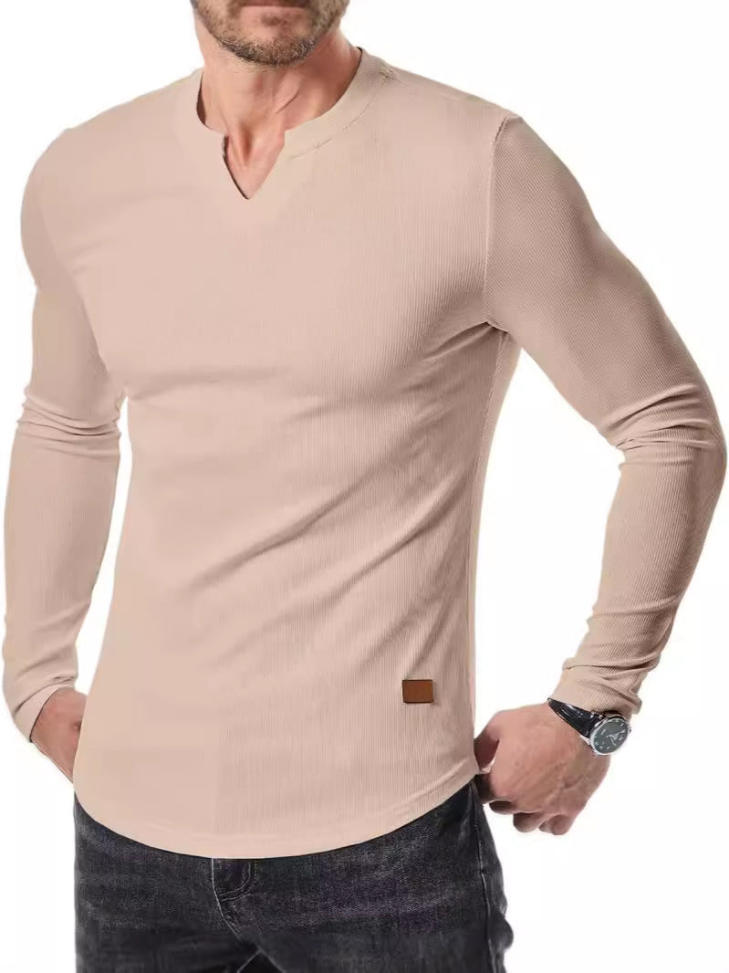 Amazon Commerce extérieur Automne et hiver Hommes V-col Pit T-shirt Solid Color Casual Mode