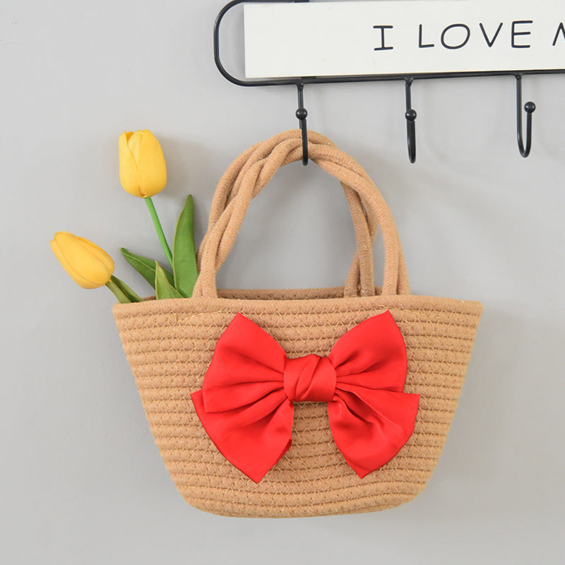Été Cotton Rope Woven Phone Bag avec le design floral mono-épaule style