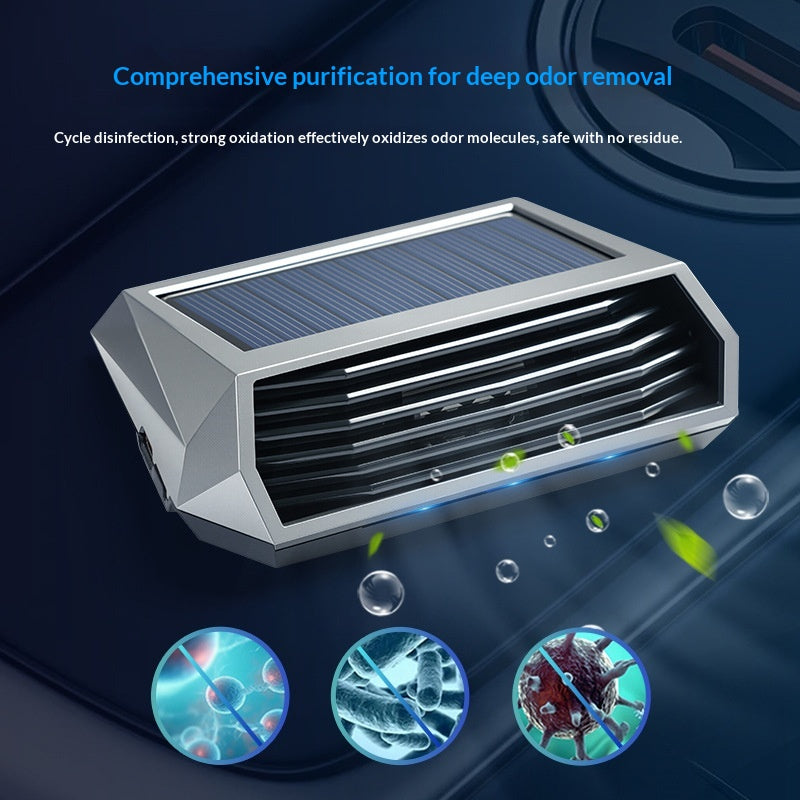 Solar Powered voiture purificateur d'air générateur d'ozone Odor Remover Désinfection intérieure automatique Dev