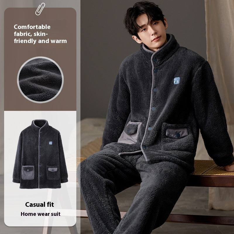 Pyjama homme plus taille longue manches vêtements de salon chauds