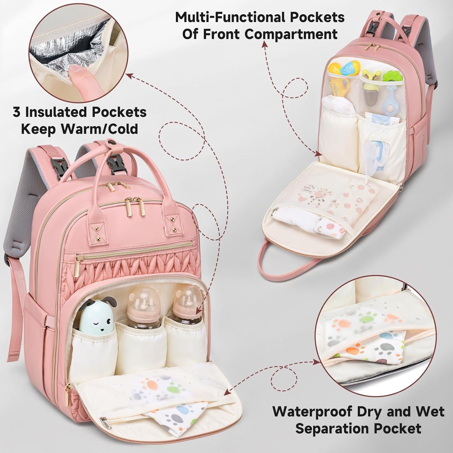 Sac à dos de voyage pour bébé à l'épreuve de l'eau à grande capacité avec couche à langer