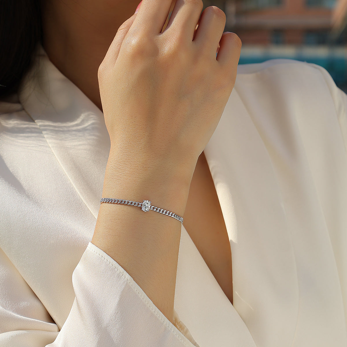 S925 Argent 1ct Oval Moissanite Bracelet