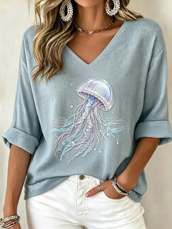T-shirt femme en col V imprimé