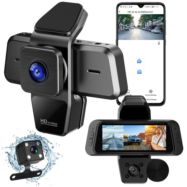 1080P FUD 3 Chaîne WiFi Dash Cam 170° Large Angle Caméra de voiture triple avec IR Night G-Sensor