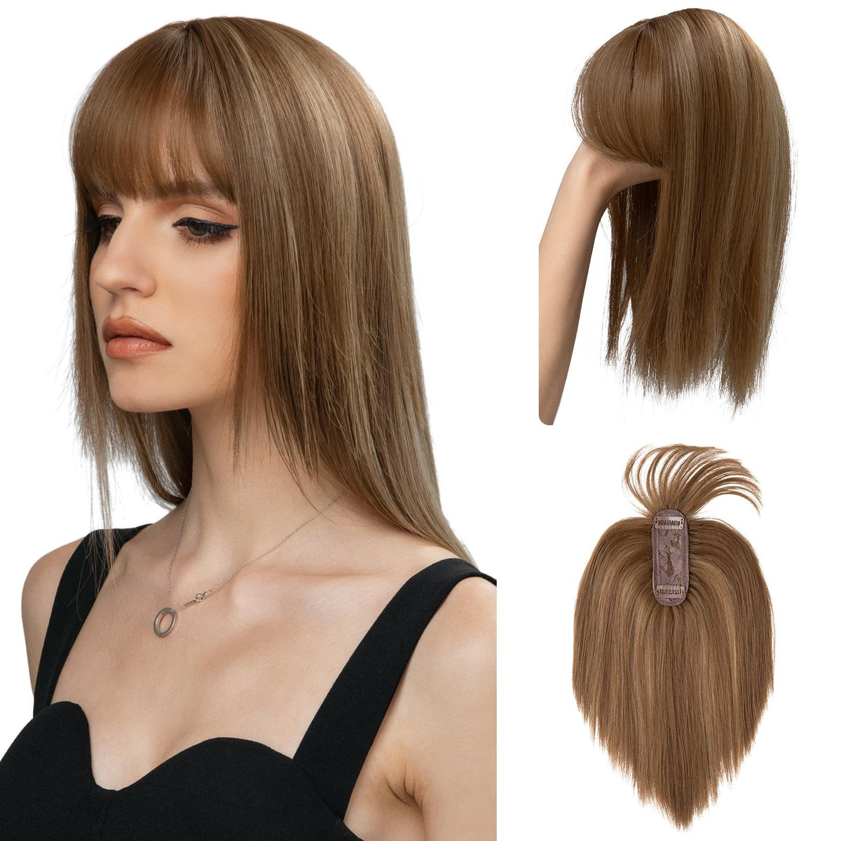 Women Wig Hairstyle with Air Bangs Hair Extension Piece